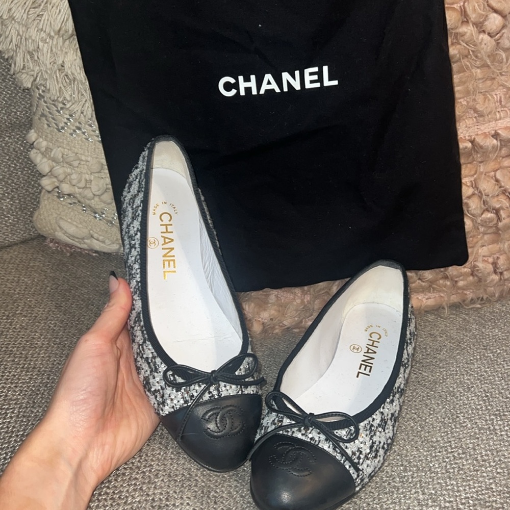 Chanel cap toe tweed Ballet flats size 36
